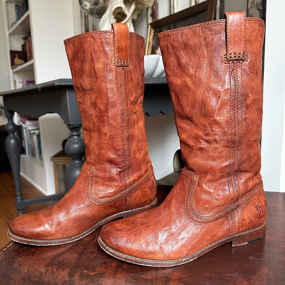 Women’s Frye Anna Cognac Brown Leather Boots Size 7.5